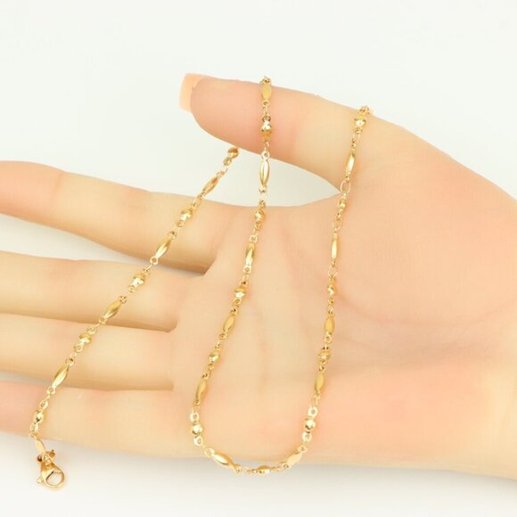 Rose Gold Plated Brass Necklace with Oval & Bead Link, XPNL0281 - Picture 2 of 12